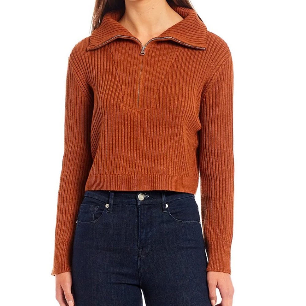 Gianni Bini Hailey Quarter Zip Long Sleeve Cropped Sweater